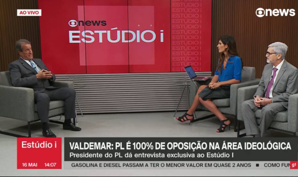 Presidente Valdemar nos estúdios da Globonews em Brasília