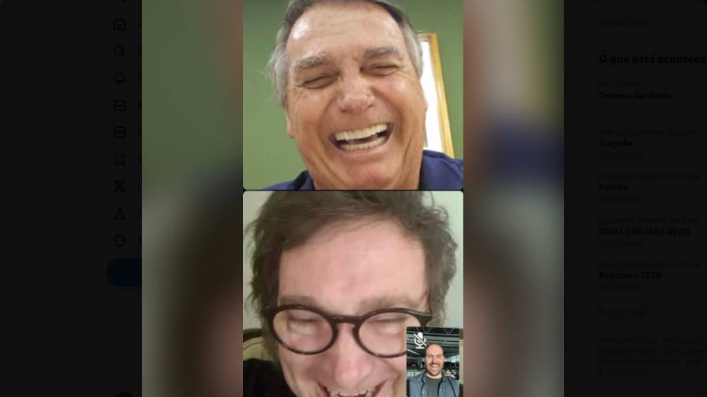 Em chamada de vídeo, Jair Bolsonaro confirmou ida à posse do recém eleito Javier Milei, que ocorrerá no dia 10 de dezembro em Buenos Aires| Foto: Reprodução X / Jair Bolsonaro