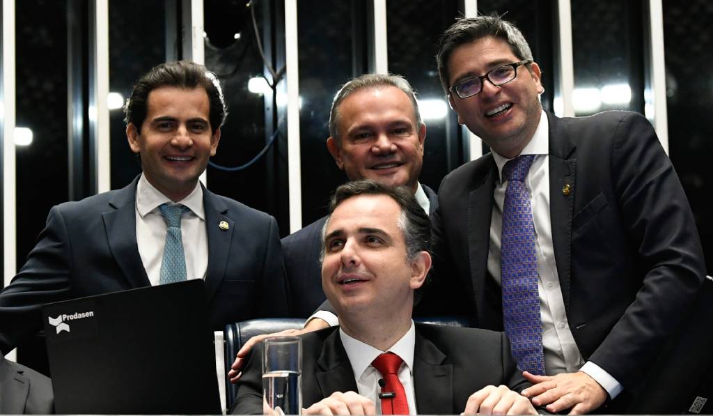 Senador Fabio Garcia (União-MT); Senador Wellington Fagundes (PL-MT); Presidente do Senado Federal, Senador Rodrigo Pacheco (PSD-MG); Senador Carlos Portinho (PL-RJ) - Foto: Roque de Sá/Agência Senado