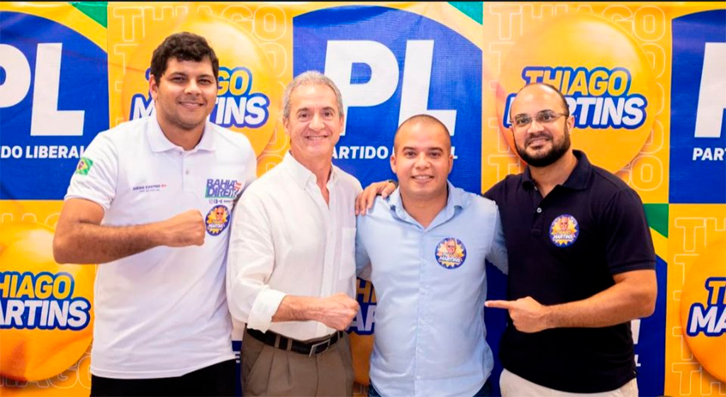 Deputado federal Capitão Alden e deputado estadual Diego Castro no lançamento da pré-candidatura a vereador de Thiago Martins - Ilhéus (BA)