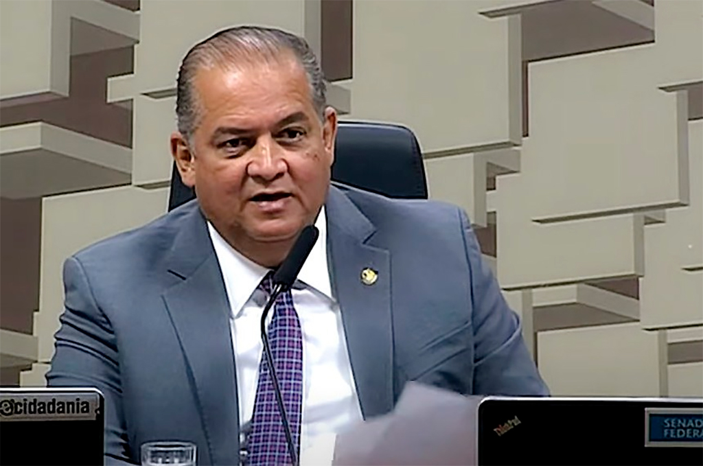 O senador Eduardo Gomes (PL-TO), presidente da comissão, comandou a reunião desta quarta – Foto: Reprodução TV Senado