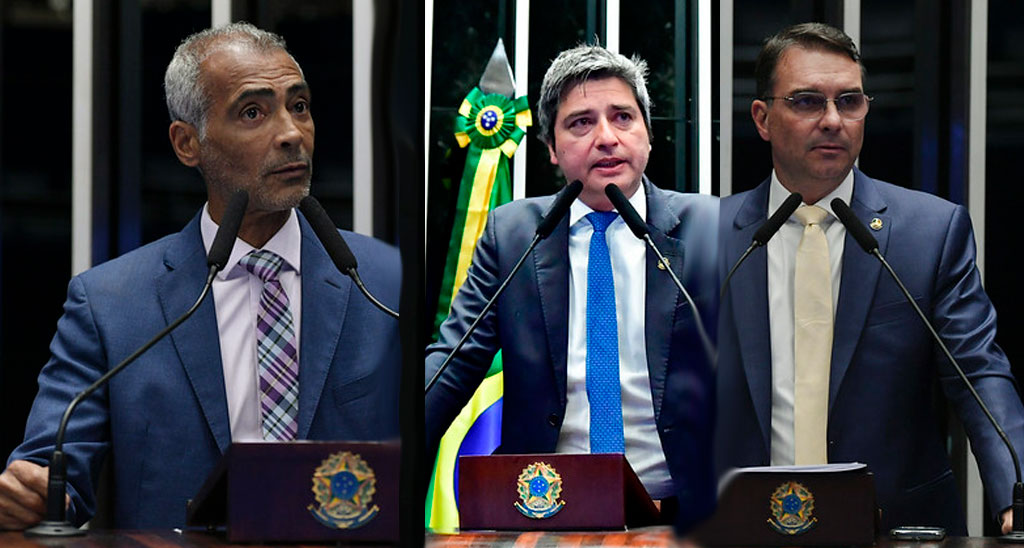 Os três senadores do Rio de Janeiro, Romário (PL-RJ), Carlos Portinho (PL-RJ) e Flávio Bolsonaro (PL-RJ) – Foto: divulgação/ Agência Senado
