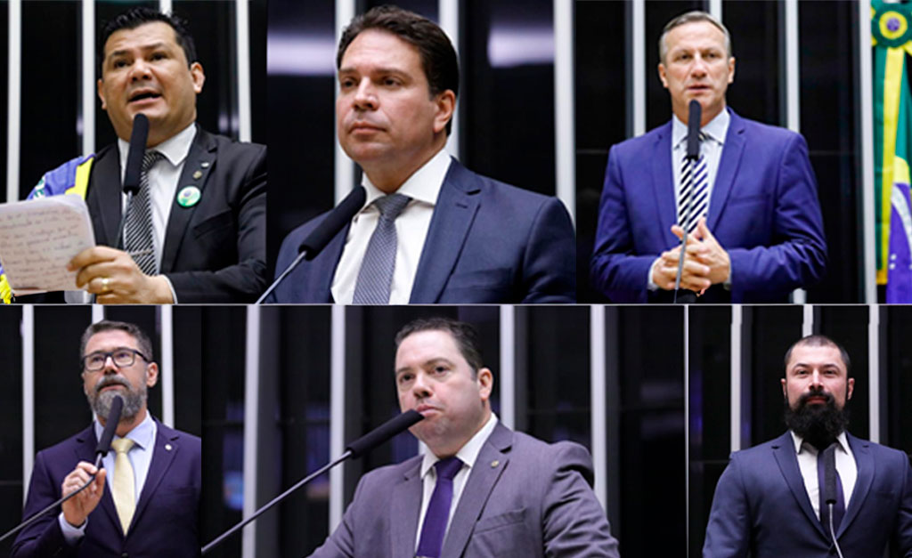 Gilvan da Federal (PL-SE), deputado Delegado Ramagem (PL-RJ), deputado Sanderson (PL-RS), deputado Marcos Pollon (PL-MS), deputados Rodolfo Nogueira (PL-MS) e o deputado Delegado Paulo Bilynskyj (PL-SP) – Foto: divulgação/Agência Câmara de Notícias