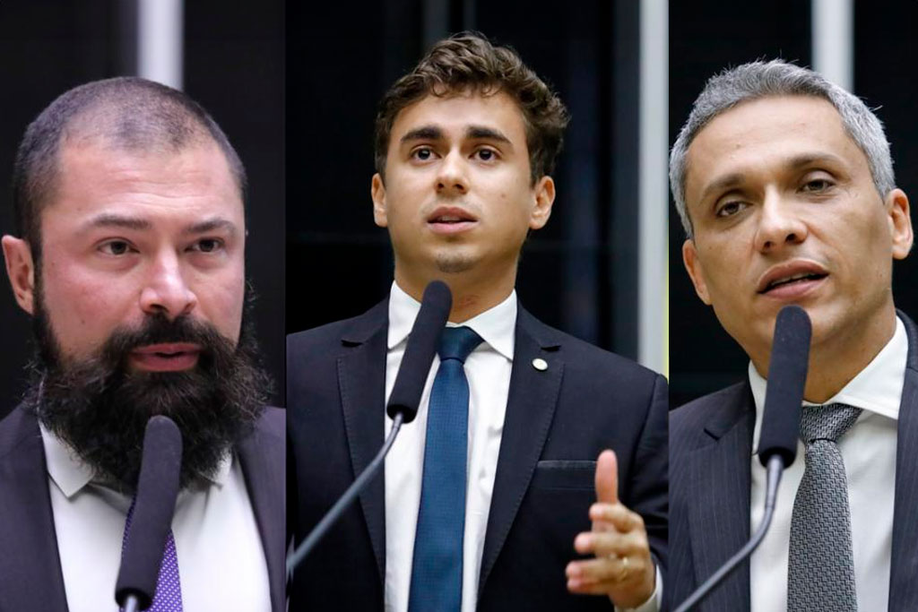 Deputados Delegado Paulo Bilynskyj (PL-SP), Nikolas Ferreira (PL-MG) e Gustavo Gayer (PL-GO) - Foto: Agência Câmara de Notícias