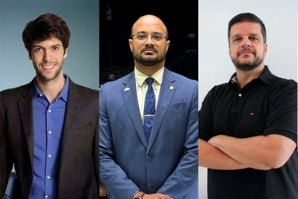 Caio Coppolla - Comentarista político na CNN e palestrante; Capitão Alden (PL-BA) - Deputado federal e membro titular da Comissão de Segurança Pública e Combate ao Crime Organizado; Rodrigo Pimentel - Ex-policial do BOPE, inspirou o Capitão Nascimento e hoje tem um canal no YouTube – Foto: divulgação/Assessoria do Deputado Capitão Alden