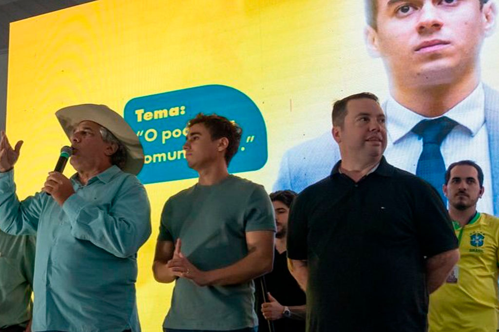 Nikolas Ferreira, Rodolfo Nogueira e Bolsonaro juntos na Expoagro, maior feira agropecuária de MS - Foto: divulgação/Assessoria de Imprensa