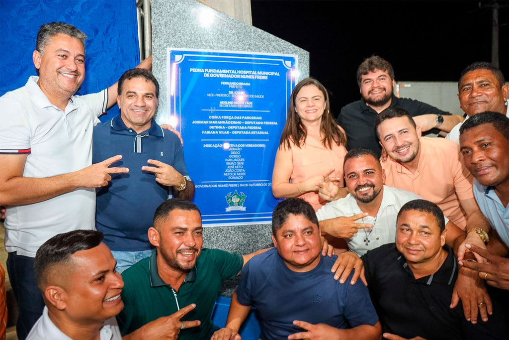 Ao lado de Josimar Maranhãozinho e Fabiana Vilar, Fernando PL lança pedra fundamental do novo Hospital Municipal de Governador Nunes Freire - Foto: divulgação/Blog do Diniz