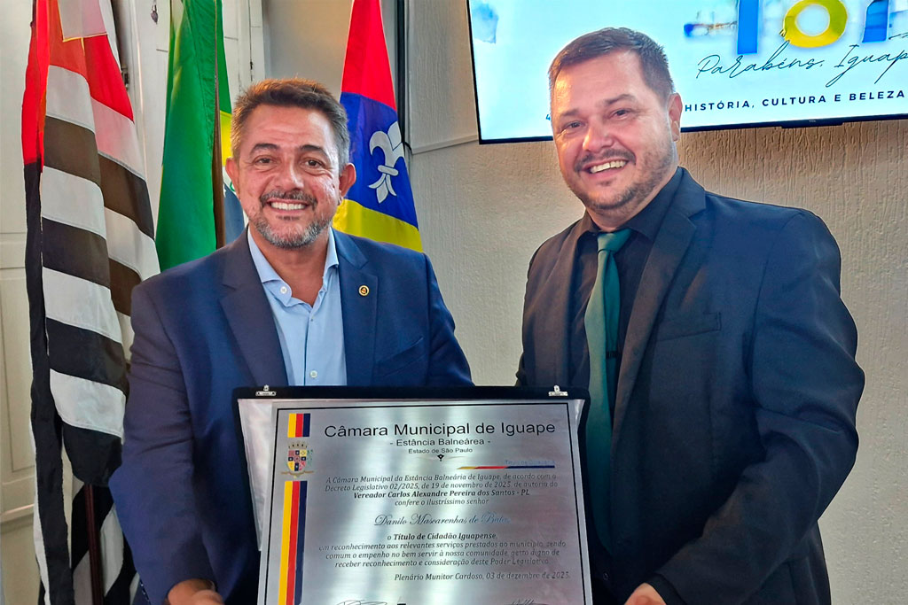 Deputado Danilo Balas (PL-SP) recebe título de cidadão iguapense no aniversário de 487 anos da cidade - Foto: Jonathas Ventura