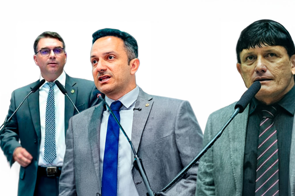 Senador Flávio Bolsonaro (PL-RJ), Deputado Estadual Rogério Barra (PL-PA) e o Deputado Federal Éder Mauro (PL-PA) - Foto: divulgação